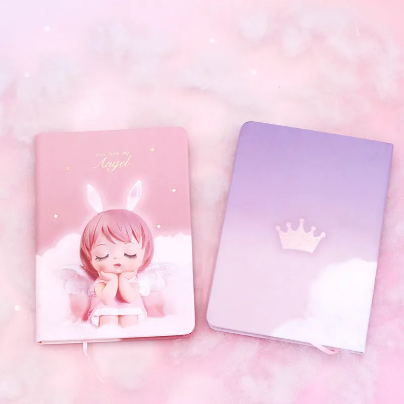 Pink and purple flower fairy handbook notepad with PU leather cover showing 85 writing pages