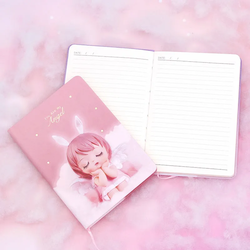 Pink and purple flower fairy handbook notepad with PU leather cover showing 85 writing pages