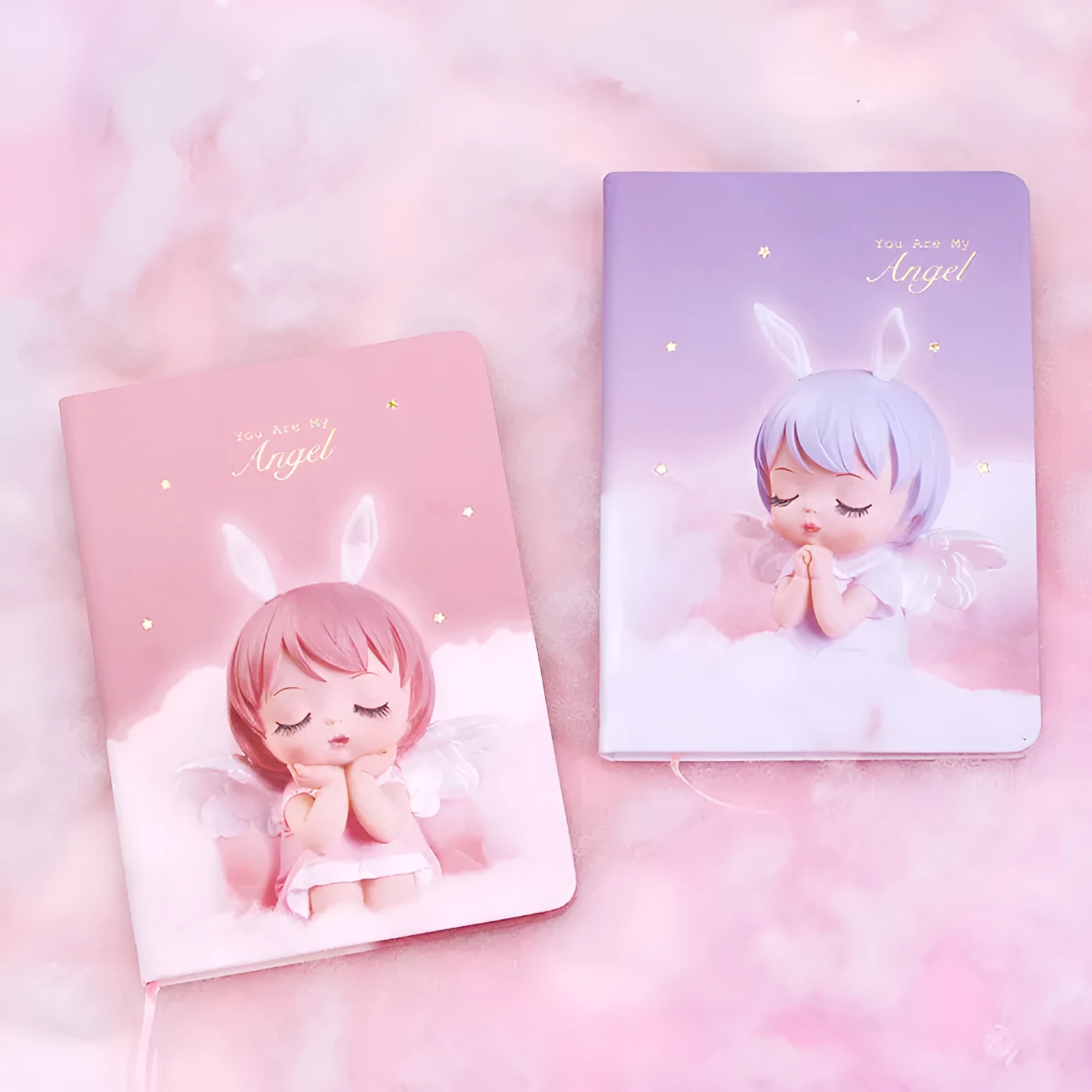 Pink and purple flower fairy handbook notepad with PU leather cover showing 85 writing pages