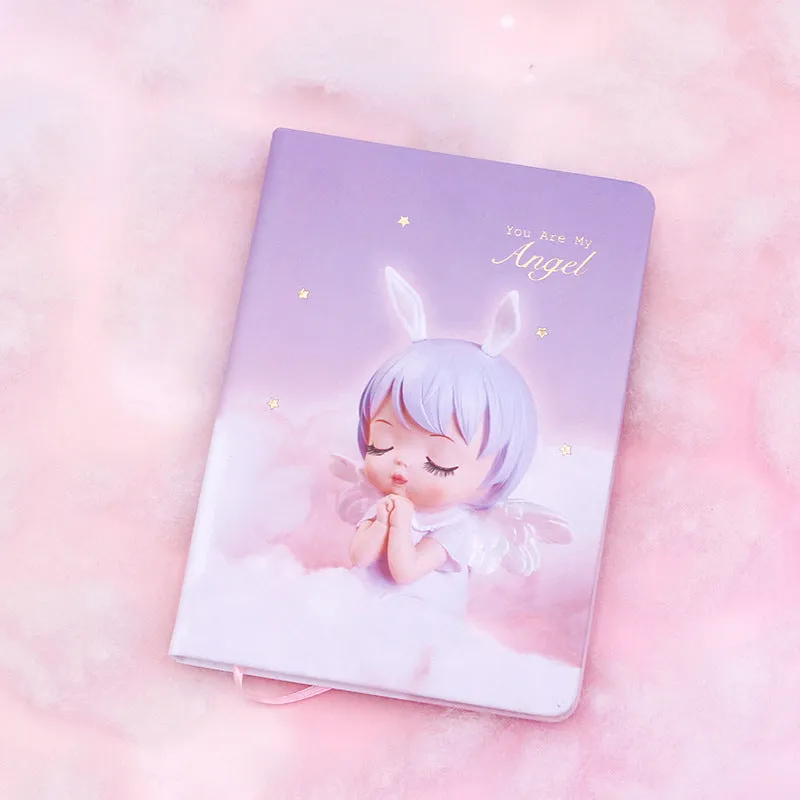 Pink and purple flower fairy handbook notepad with PU leather cover showing 85 writing pages