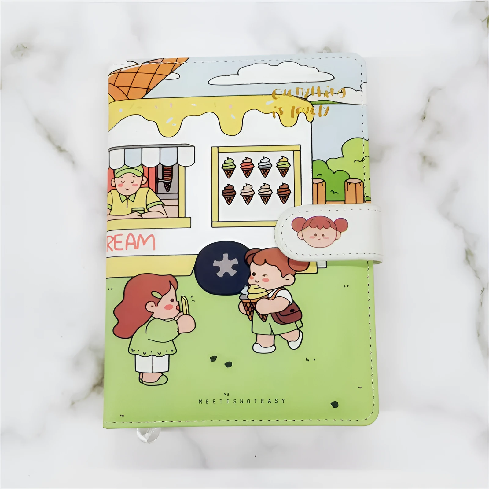 A5PU hand ledger notepad with an illustrated cover, showing 180 pages of Daolin paper and thread binding.