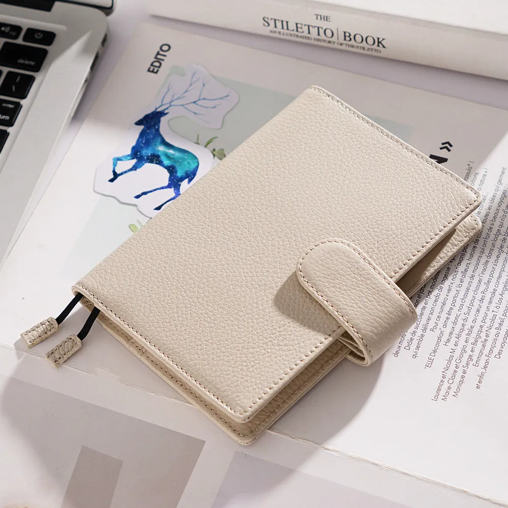 Lychee pattern cowhide leather notebook in A6 size with loose-leaf binding