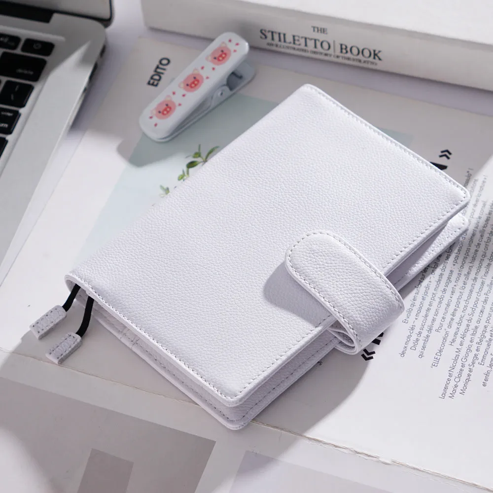 Lychee pattern cowhide leather notebook in A6 size with loose-leaf binding
