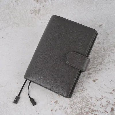 Lychee pattern cowhide leather notebook in A6 size with loose-leaf binding