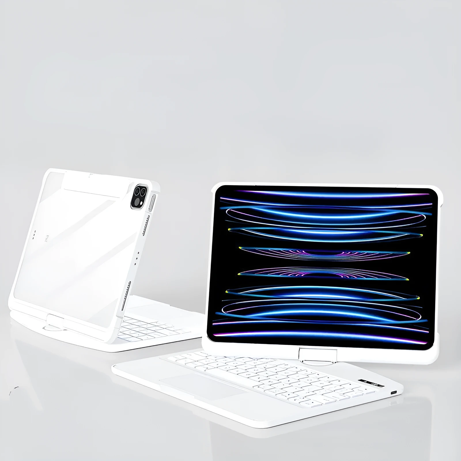 Clear protective Bluetooth keyboard case for iPad Pro and iPad Air with transparent back