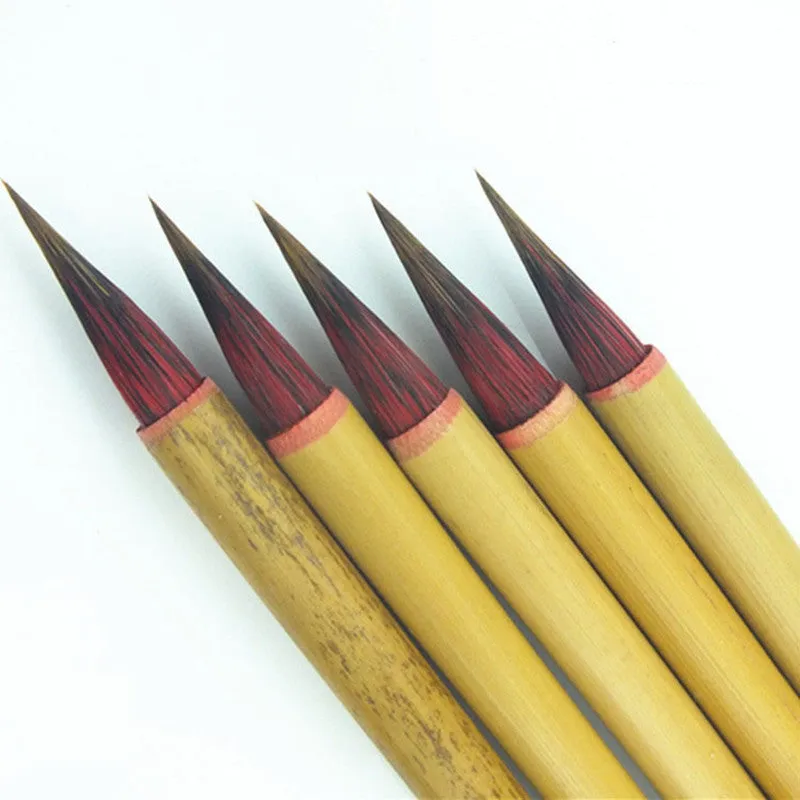 Small red hair Chinese writing brush with 23cm bamboo handle and traditional brush tip