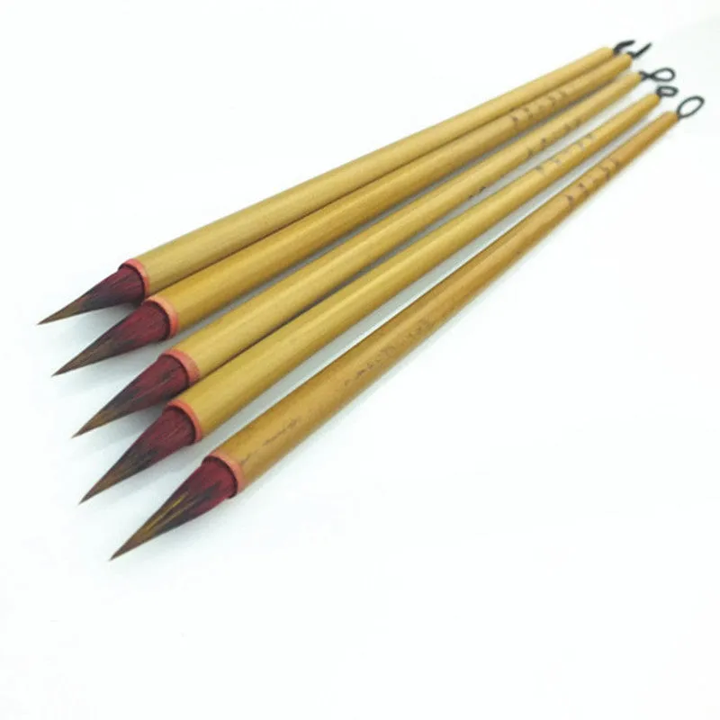 Small red hair Chinese writing brush with 23cm bamboo handle and traditional brush tip