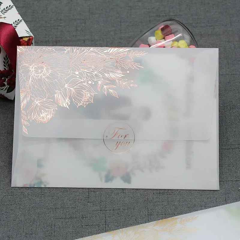 Sulfuric acid paper invitation cards with bronzing matte varnish in gold and rose gold colours